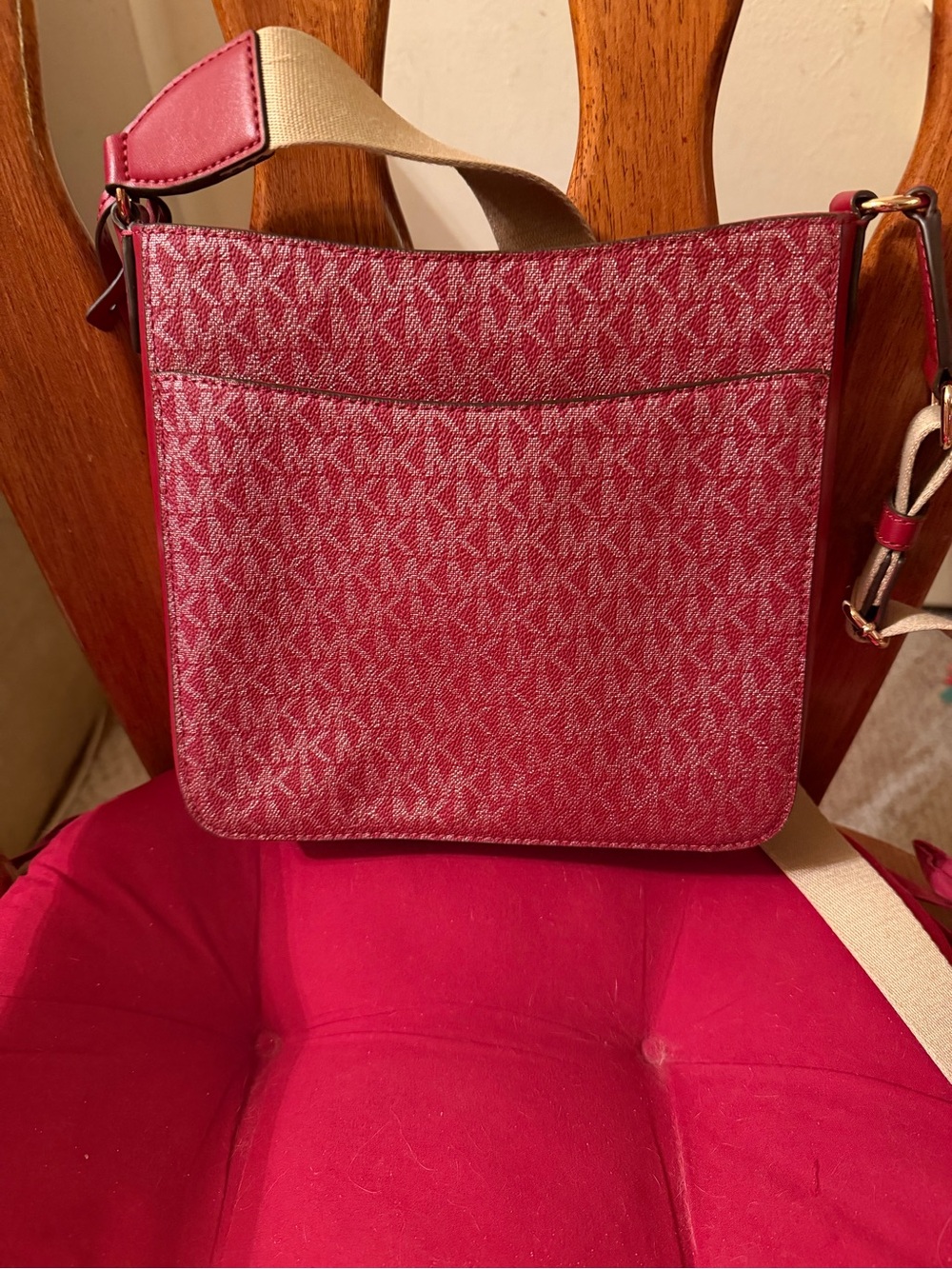 Michael Kors Red and White Signature Stripe Crossbody - Picture 2 of 3